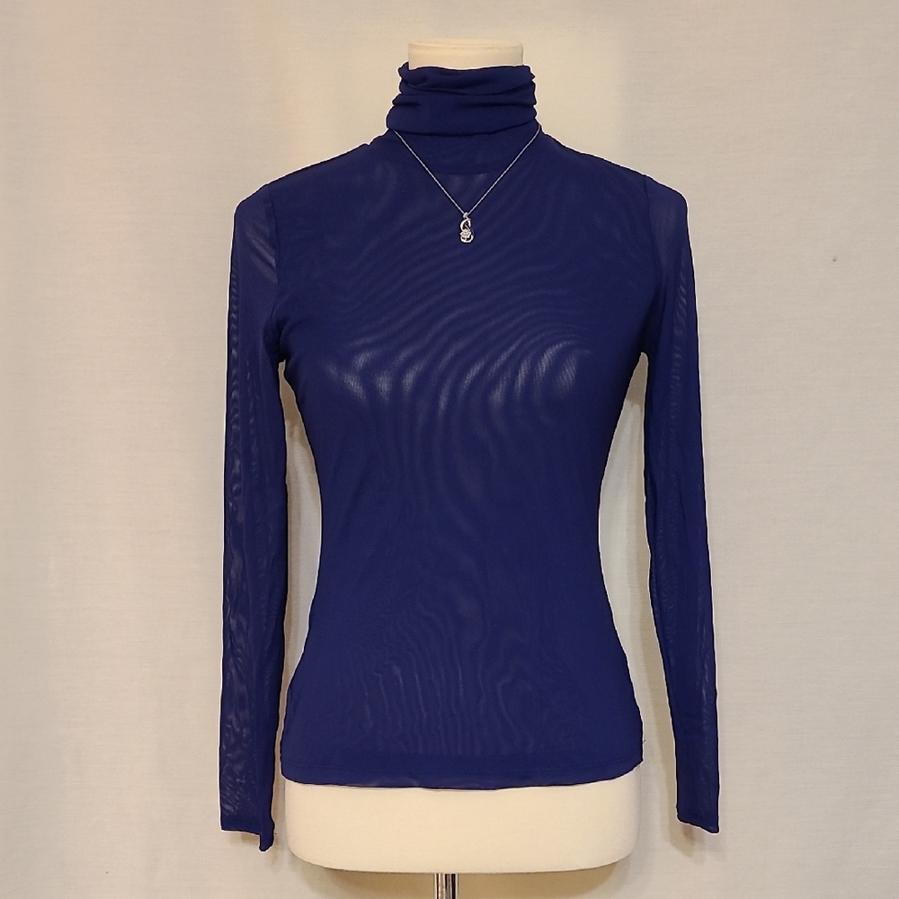 INC International Concepts Navy Blue Long Sleeve Turtleneck Top